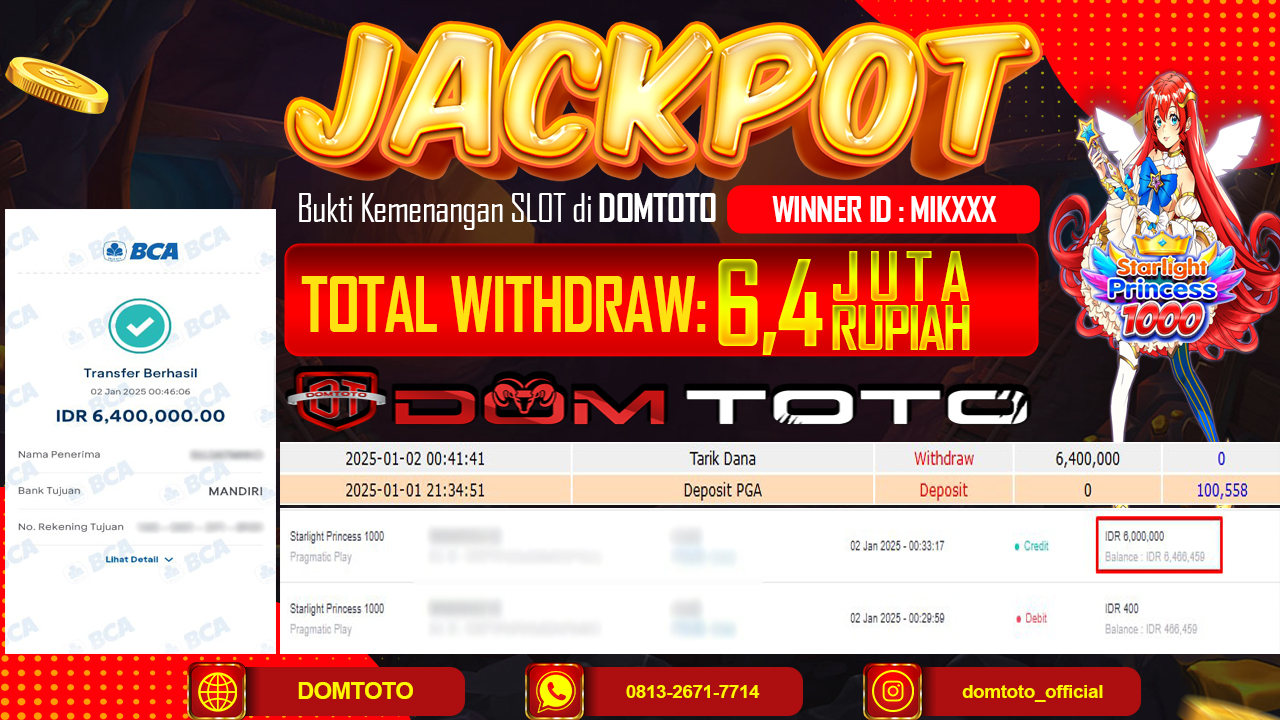 JACKPOT SLOT STARLIGHT PRINCESS 1000 02 JANUARI 2025